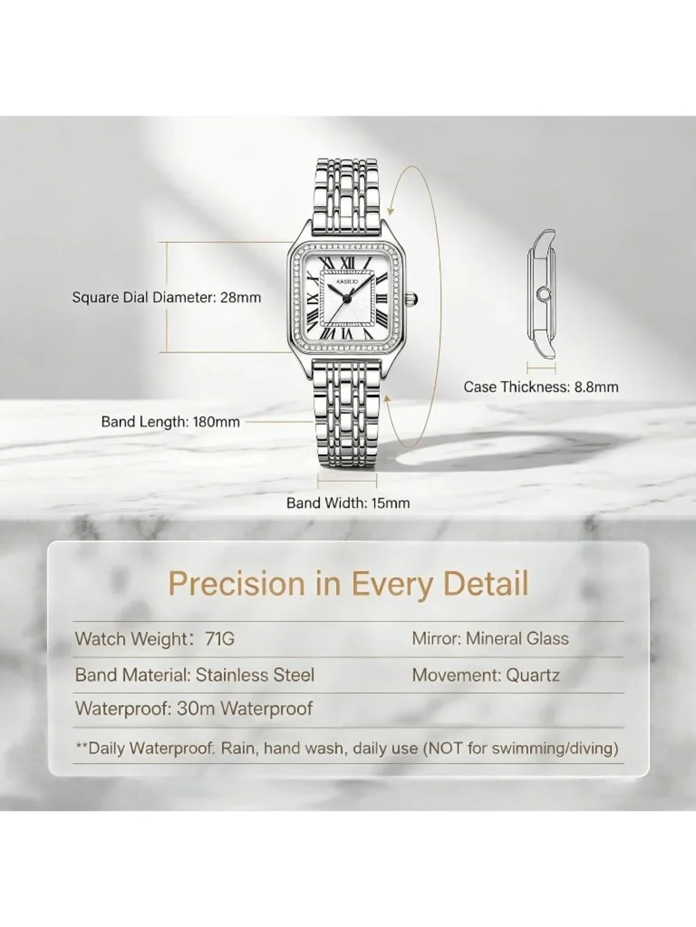 Women's Silver White Luxury Minimalist Roman Numeral Dial Casual Wrist Watch